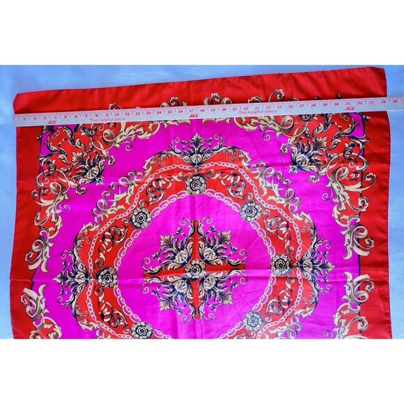 H & M Scarf Made In Italy Pink Orange Gold Medallion Scroll 34" x 34" Colorful - Picture 9 of 11